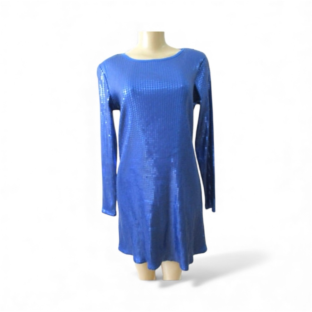 DG2 by Diane Gilman Vintage Sequin Blue Long Sleeve Dress Size L